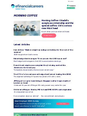 Efinancial careers (United Kingdom) - ☕ Citadel's sumptuous internship and the special coffee