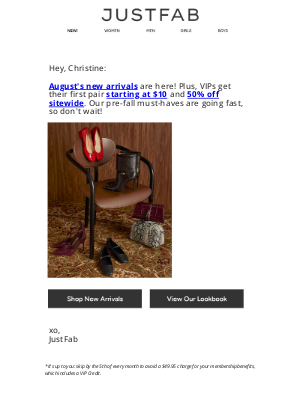 JustFab - For Christine: First Pair from $10 + 50% Off New Arrivals ✨
