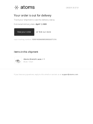 Atoms - A shipment from order 353731 is out for delivery