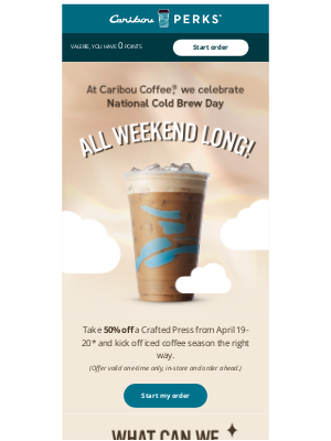Caribou Coffee - 50% off a Crafted Press all weekend long!
