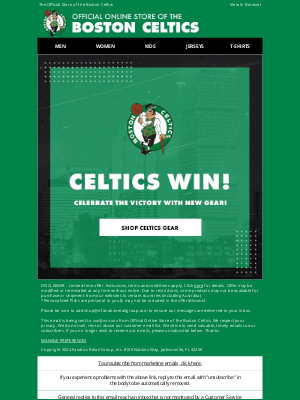 Boston Celtics Store - Celtics Win! Celebrate With Official Gear