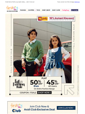 FirstCry (India) - 🍂 Saturday Steals: Flat 45% OFF > Entire Fashion Range