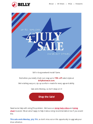 BILLY Footwear - Reminder: Save Big This Weekend! ➡