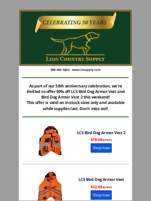 Lion Country Supply - 50% Off LCS Dog Armor Vest This Weekend Only—Don’t Miss Out!