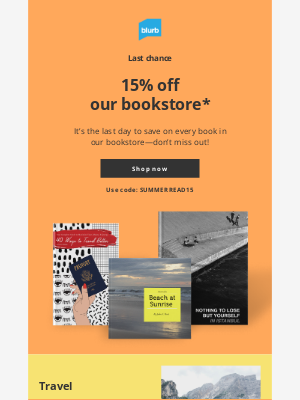 Blurb - Last day: Save 15% at our bookstore