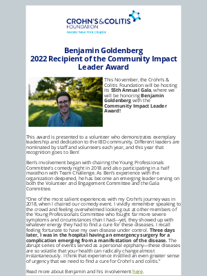 Crohn's & Colitis Foundation - Meet Benjamin Goldenberg, Community Impact Award Recipient | 55th Annual Gala