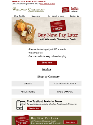 Wisconsin Cheeseman - Buy Now, Pay Later with Wisconsin Cheeseman Credit