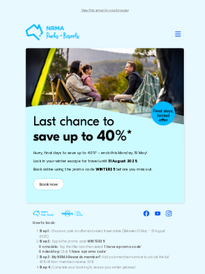 NRMA Parks and Resorts (Australia) - Quick! Get up to 40%* OFF ⏰
