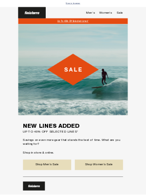 Finisterre - SALE: New Lines Added