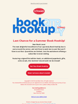 strandbookstore - Last chance for a Summer Book Hookup subscription