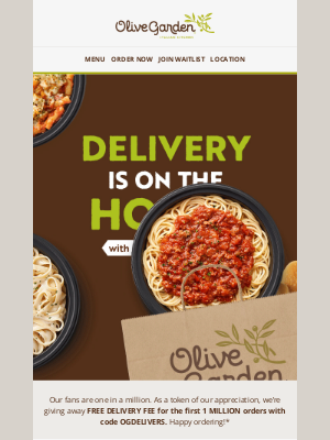 Olive Garden - A Million Free Deliveries ❤️