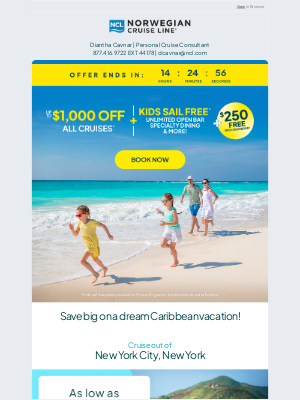 Norwegian Cruise Line - Ends tonight! Feel free to save up to $1,000 off!