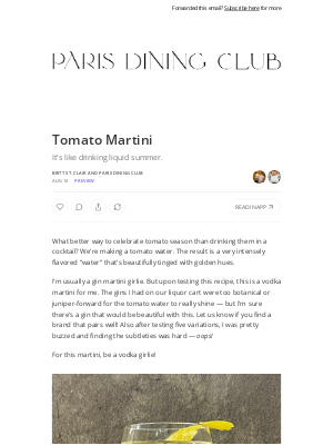 Paris Dining Club - Tomato Martini