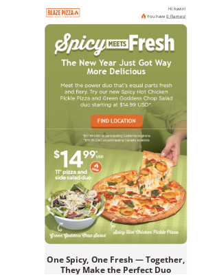 Blaze Pizza - Spicy Meets Fresh Duo Starting at $14.99*