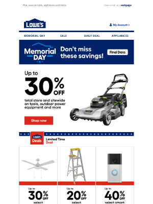 Lowe's - Up to 30% OFF with Memorial Day deals‼️ Shop now