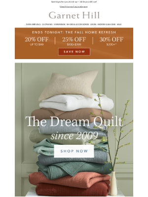 Garnet Hill - Last chance: up to 30% OFF HOME ends tonight