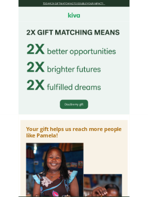 Kiva - Gift matching today to double your impact!