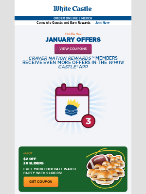 White Castle - Aleta judye, Mark Your Calendar for January’s Coupons!