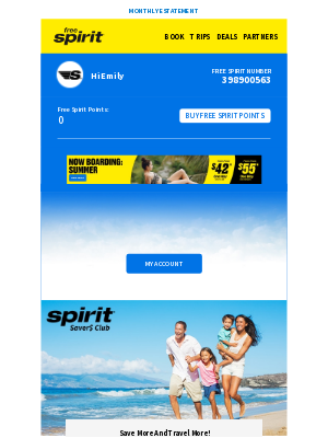 Spirit Airlines - Hey Emily! Here's your Free Spirit® eStatement for May 2025