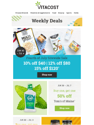 Vitacost - Deals This Week: Up to 15% Off Sitewide, 25% Off Top Brands + More