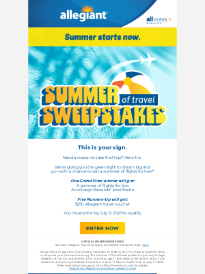Allegiant Air - Now Open: Allegiant’s Summer of Travel Sweepstakes
