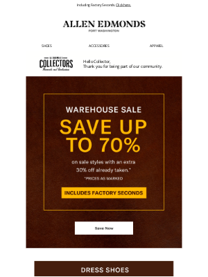 Allen Edmonds - Warehouse Sale: Save up to 70% now