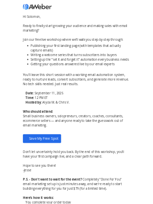 AWeber - Launch your first email campaign in just one hour—live event