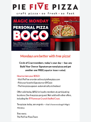 Pie Five Pizza - Today’s magic trick? Free pizza! 🍕