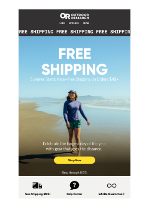 Outdoor Research - Still Time: Free Shipping for Summer Solstice!