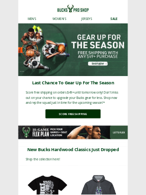 Milwaukee Bucks - Free Shipping Ends Tomorrow - Don't Wait!