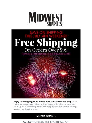 Midwest Supplies - FREE Shipping Over $99: All Weekend Long 🇺🇸