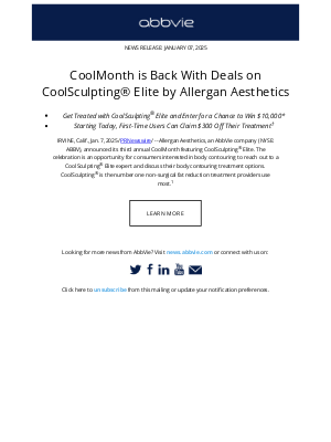 AbbVie - AbbVie Press Release: CoolMonth is Back With Deals on CoolSculpting® Elite by Allergan Aesthetics