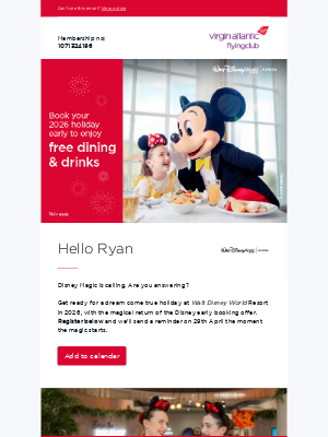 Virgin Atlantic (United Kingdom) - A Disney dream is calling – will you answer?