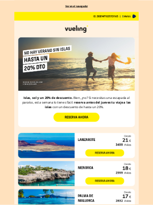 Vueling Airlines S.A. - Hasta un 20% de descuento para las islas 🏝️🏝️