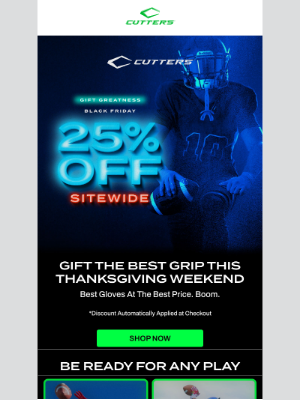 Cutters Sports - It's TIME❗ 25% Off For Black Friday!