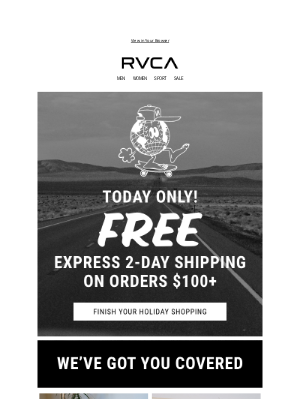 RVCA - TODAY ONLY - Free Express 2-Day Shipping