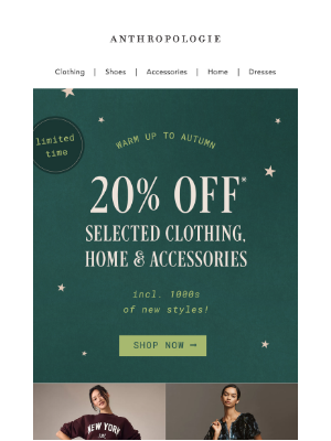 Anthropologie (United Kingdom) - Just one more day to *fall* for 20% OFF!