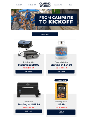 Camping World - From campsite to kickoff – save up to 70%