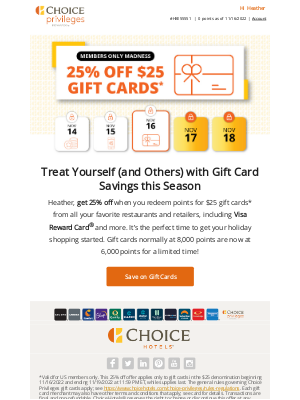 Choice Hotels - Deal 3 Reveal: $25 Gift Card Savings!