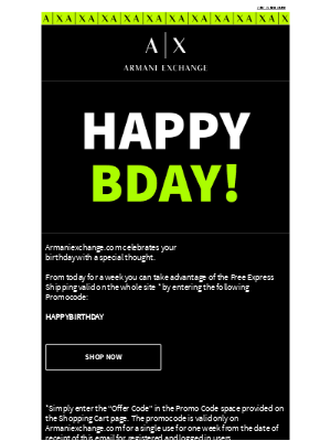 Armani Exchange - Happy birthday from Armaniexchange.com