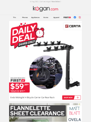 Kogan - Daily Deal: 4 Bicycle Carrier Car Rear Rack $59.99* (Rising to $79.99 Tonight) - Beat the Clock, 24HRS Only!