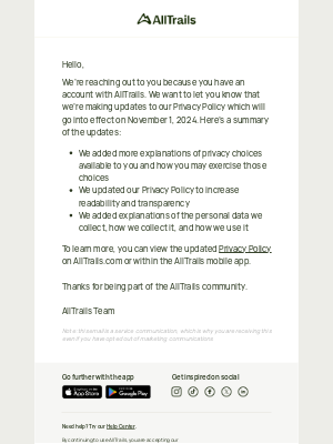 AllTrails - We're updating our Privacy Policy