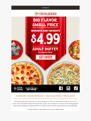 Cici's Pizza - Start the week with $4.99 Endless Buffet!