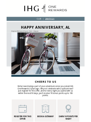 Intercontinental Hotel Group - Happy anniversary! Open for your special offer