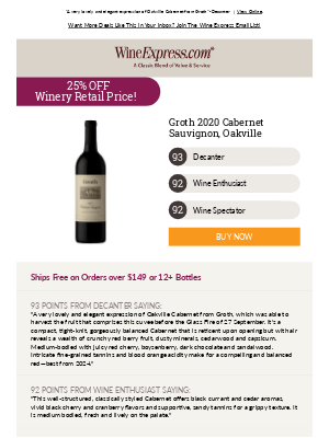 Wine Enthusiast Magazine - 93-Pt Groth Oakville Napa Cab—25% OFF!