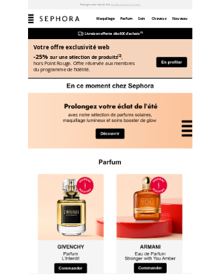 Sephora (France) - Exclusivité web : -25% sur une sélection de produits 💌