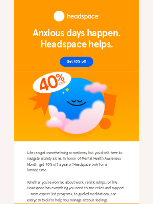 Headspace - Get 40% off for Mental Health Awareness Month
