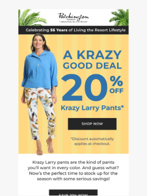 Patchington - 48 Hours Only: Get 20% OFF Krazy Larry! ⏰