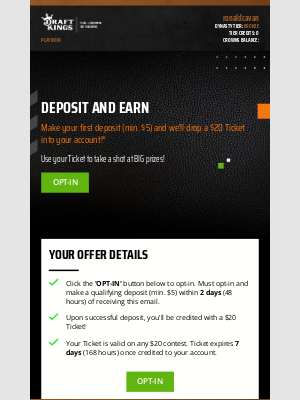 DraftKings - ronaldcavan, get in the action with this deposit offer! 💥
