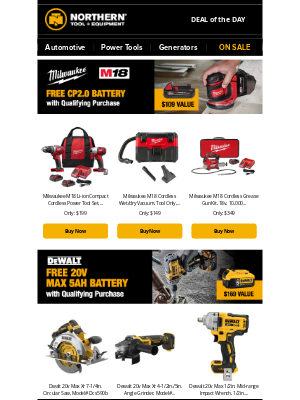 Free Battery with Your Purchase: Milwaukee, Dewalt & Stihl